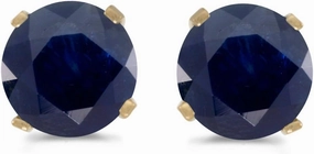 1 Carat Total Weight Natural Round Sapphire Stud Earrings Set in 14k Yellow Gold