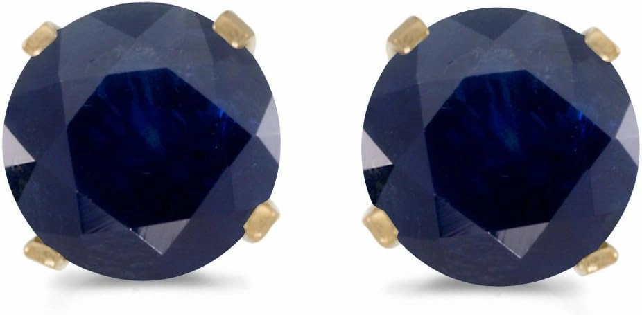 1 Carat Total Weight Natural Round Sapphire Stud Earrings Set in 14k Yellow Gold