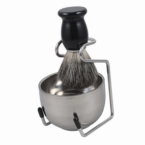 1 Set Ergonomic Shaving Brush with Foaming Bowl Stand for Men Durable Badger Hair for Home Salon Barber Use