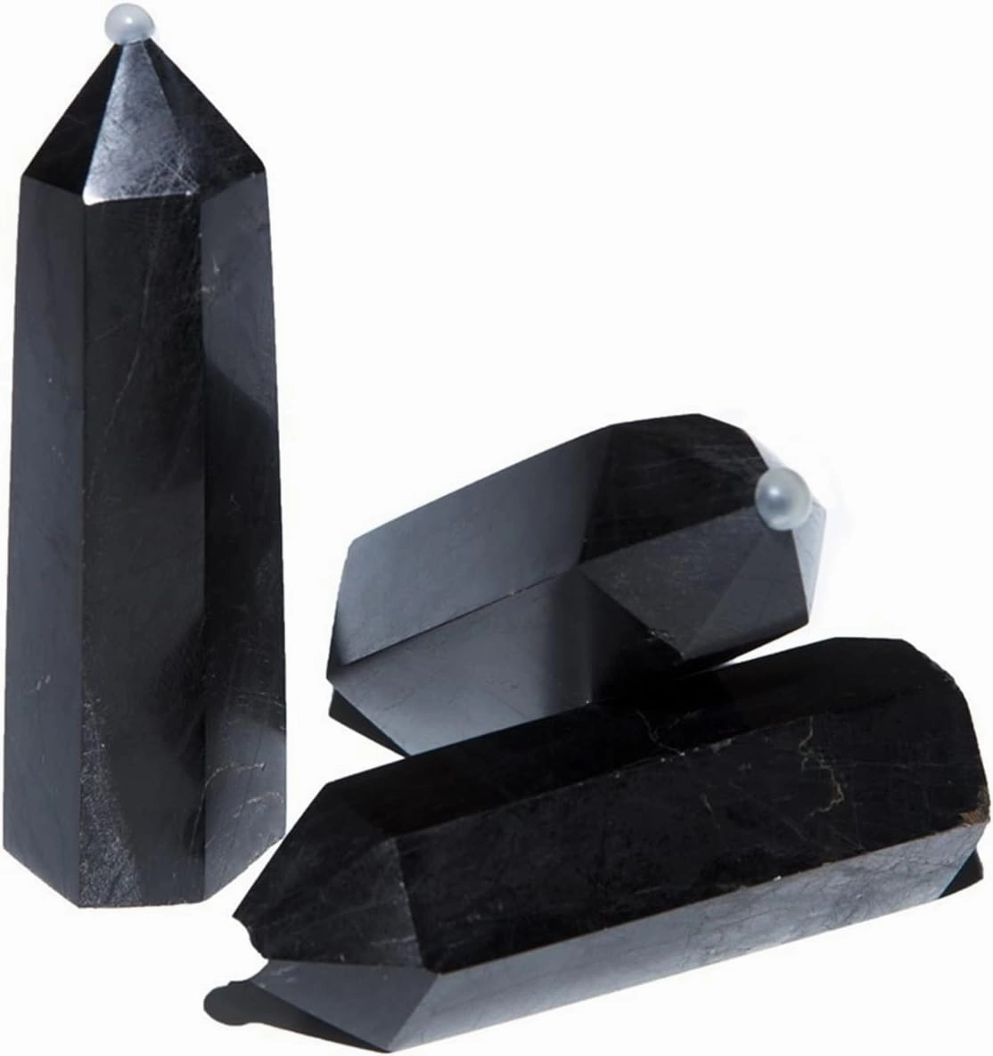 1pcs Beautiful Natural Hand Carved Crystals Stones Tower Wand Black Carbonado Points Decoration Crystal (Size : 7 to 8cm)