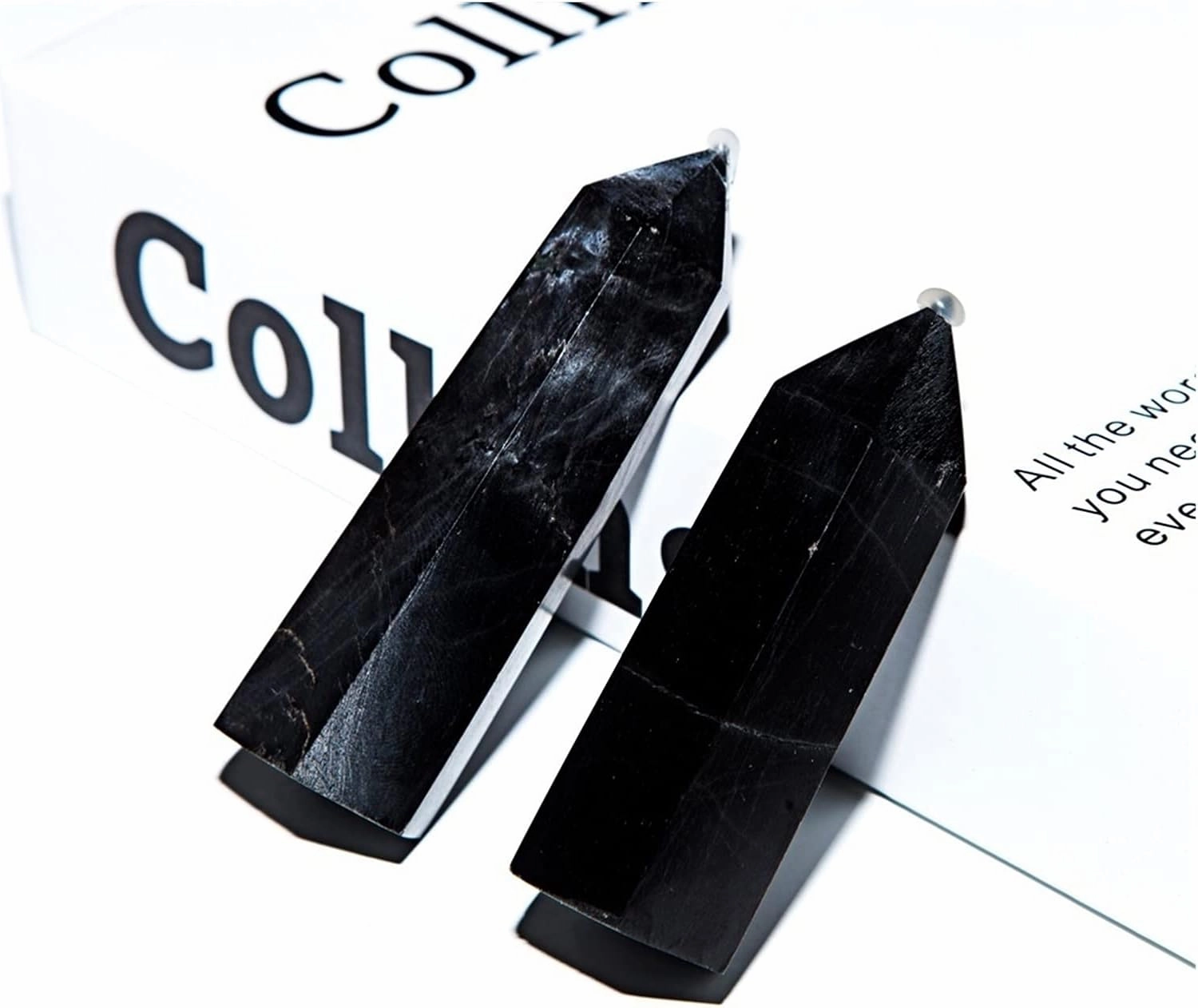1pcs Beautiful Natural Hand Carved Crystals Stones Tower Wand Black Carbonado Points Decoration Crystal (Size : 7 to 8cm)