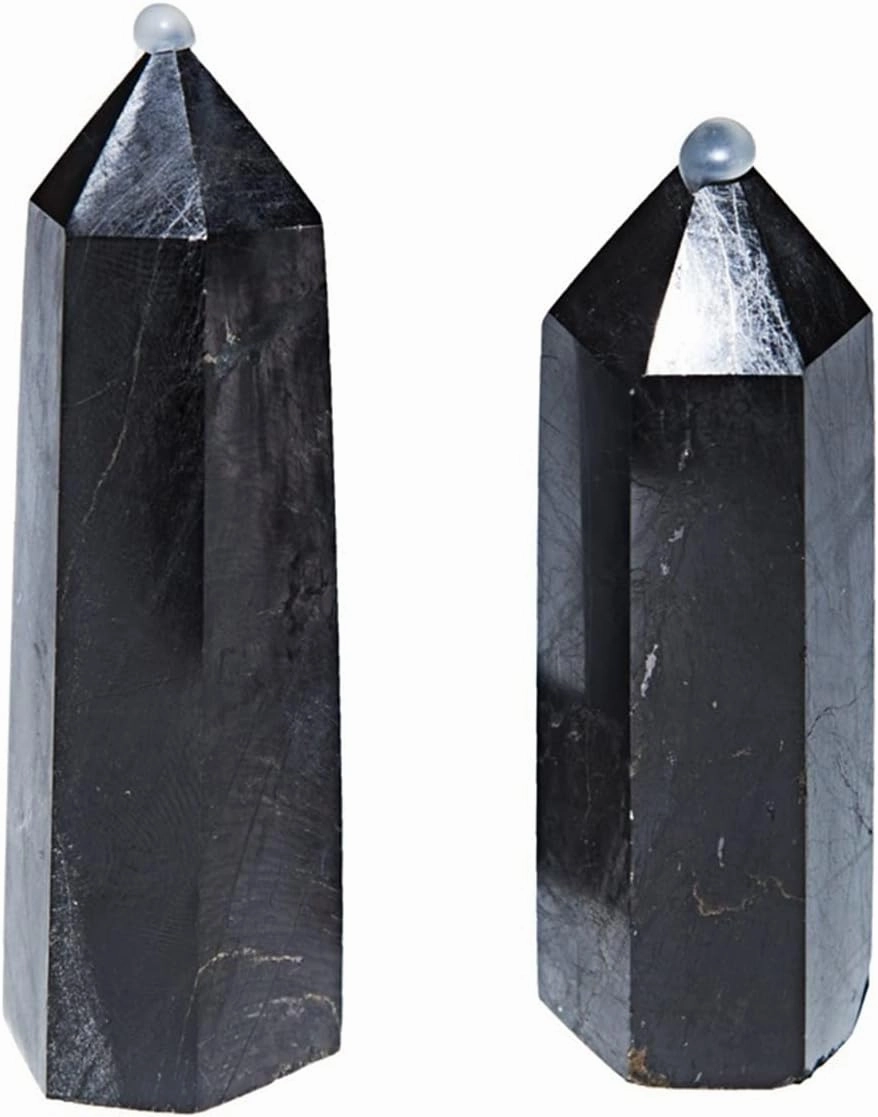 1pcs Beautiful Natural Hand Carved Crystals Stones Tower Wand Black Carbonado Points Decoration Crystal (Size : 7 to 8cm)
