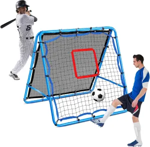2-in-1 Soccer Rebounder - 3.3 x 3.3ft Robust Kickback Rebound Screen with Steel Frame PE Netting and Ground Stakes for Football Baseball Training, Gifts and Equipment for Teens and Adults