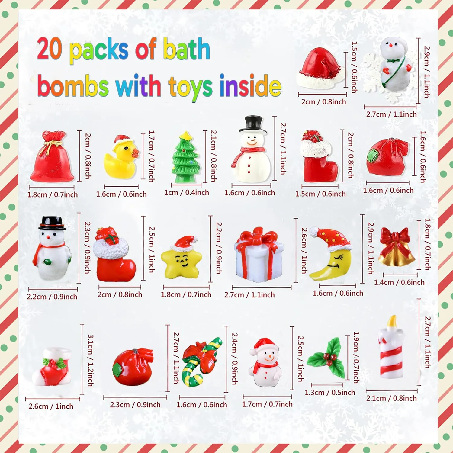 20-Pack Bath Balls with Surprises, Twenty Christmas Toys Inside, Natural Handmade Bubble Ball Set