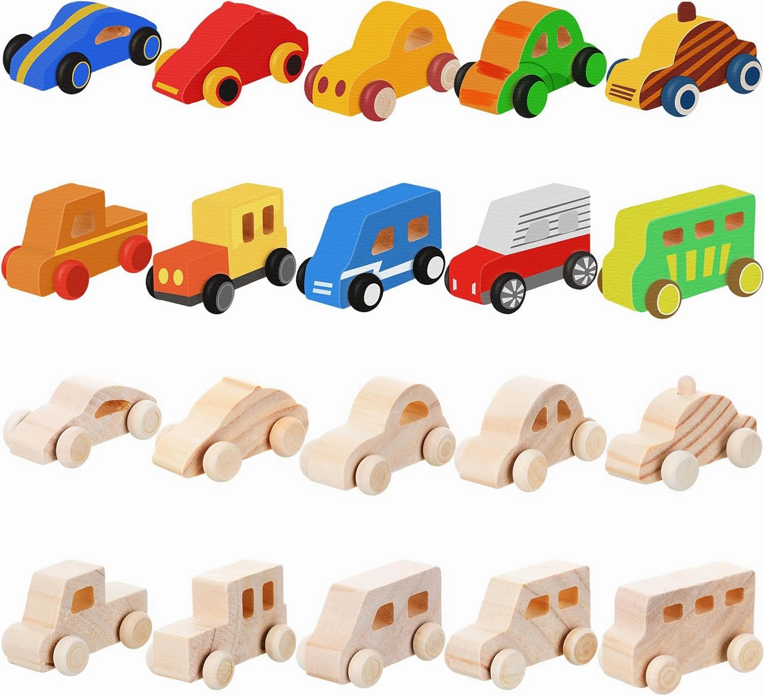 20 Pcs Unfinished Wooden Cars DIY Toys, Paintable Wood Toy Cars Crafts to Paint for Students Home Activities Family Time Handicraft Projects Party Favors