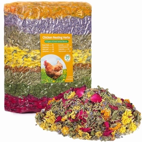 20oz Chicken Nesting Box Herbs - Natural Vacuum-Packed Blend of 8 Dried Flowers & Herbs - Bulk Herbs for a Fresh Chicken Coop, Promote Healthy Hens, Enhance Comfort & Boost Eggs Laying