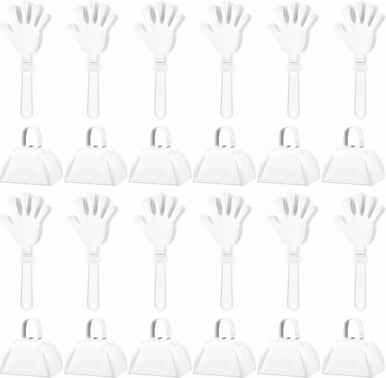 24 Pcs Hand Clappers and Metal Cowbells Noise Makers Cheering Clappers Cow Bells Handle Cheers Dance Basketball Football Noise Makers Sporting Events Graduation School Sports Party (White)