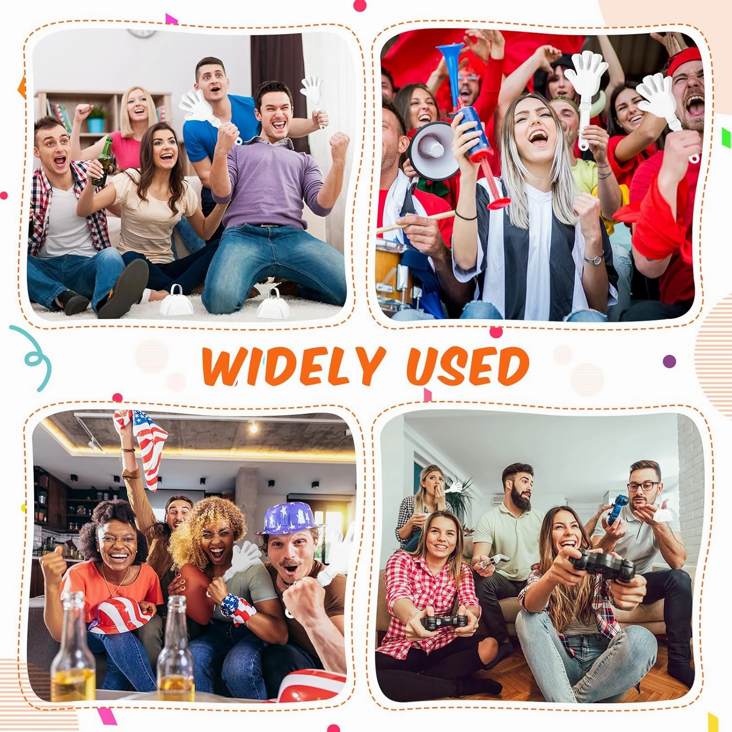 24 Pcs Hand Clappers and Metal Cowbells Noise Makers Cheering Clappers Cow Bells Handle Cheers Dance Basketball Football Noise Makers Sporting Events Graduation School Sports Party (White)