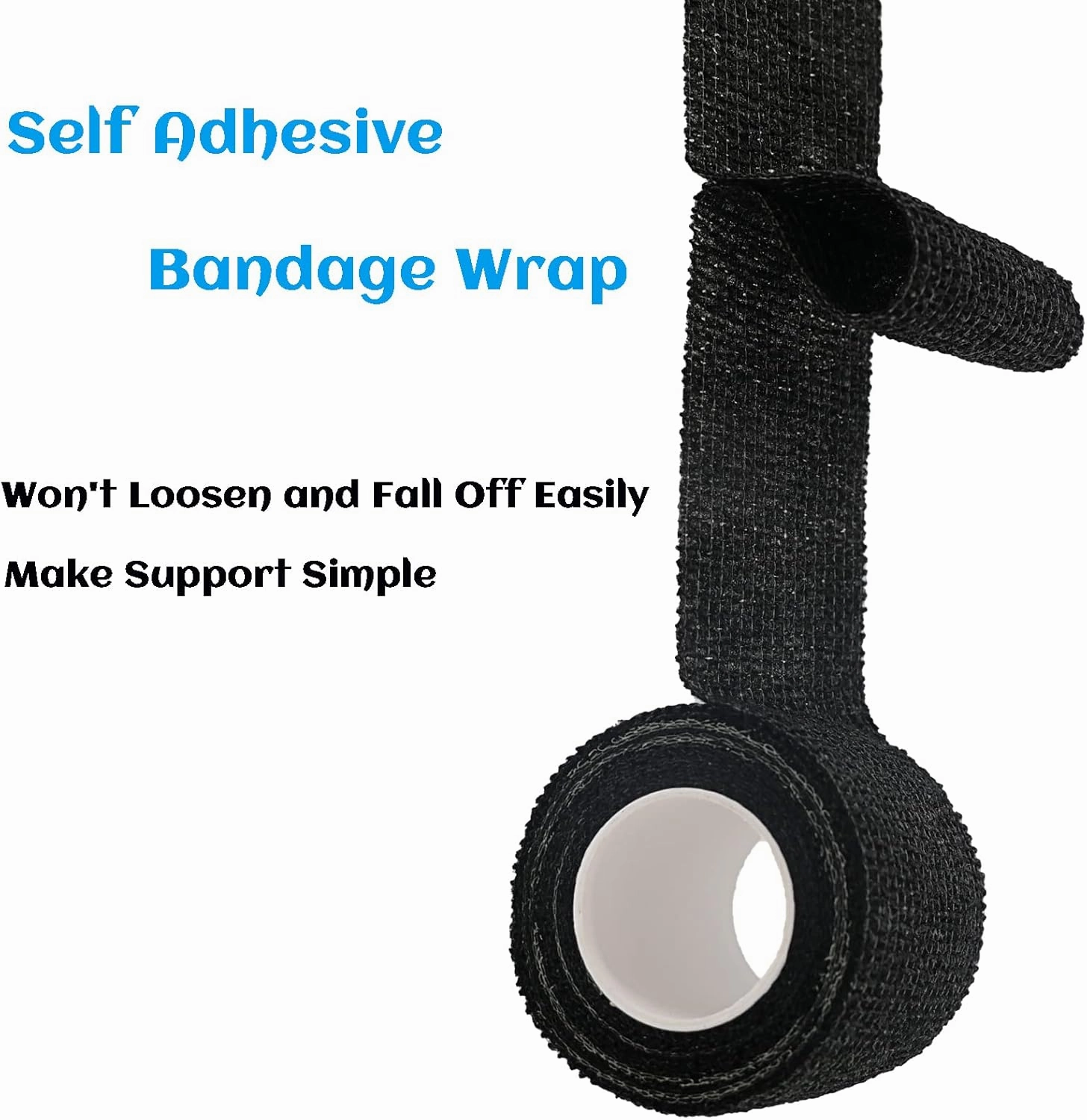 24 Rolls Black Elastic Self Adhesive Bandage Wrap, Breathable Flexible Fabric Non Woven Cohesive Bandage, Ankle Sprains Swelling Medical First Aid Sports Athletic Tape, Dogs Pet Vet Wrap 2” x 5 Yards.