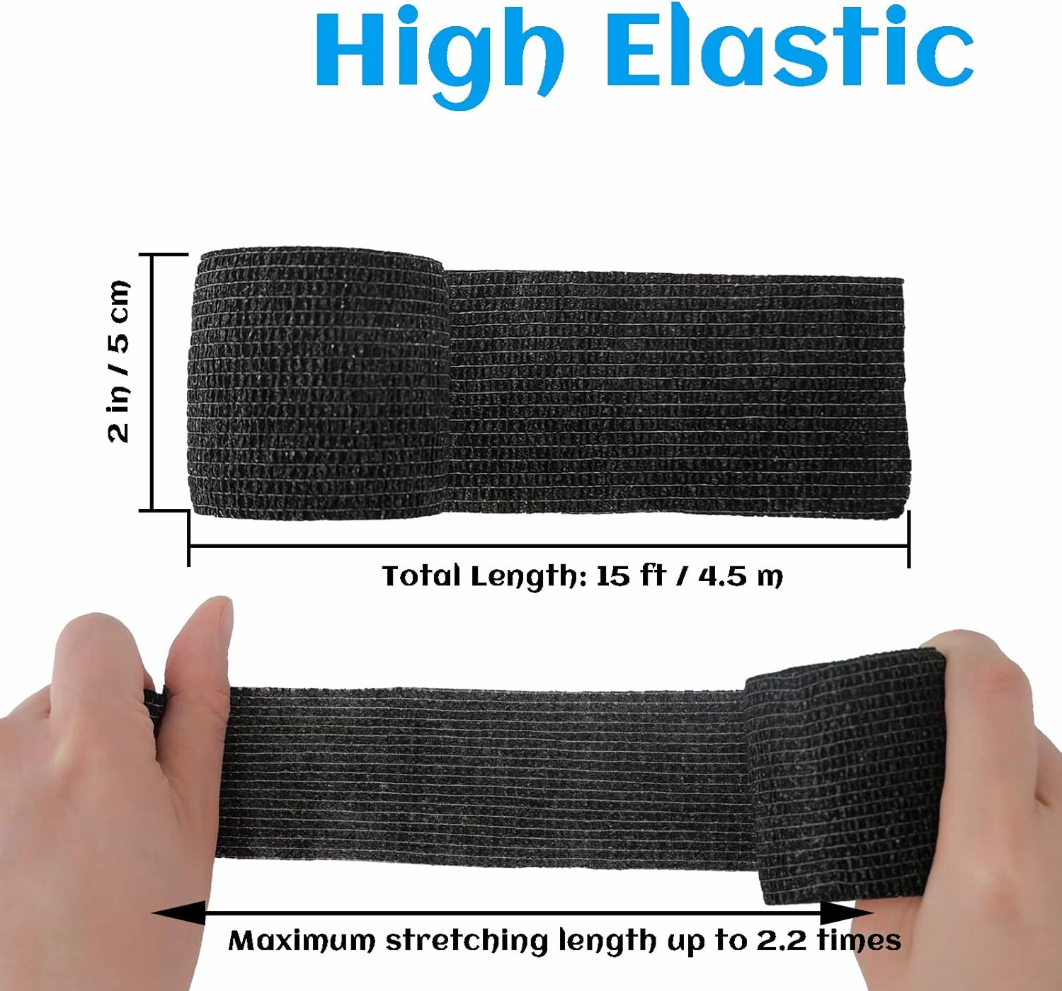 24 Rolls Black Elastic Self Adhesive Bandage Wrap, Breathable Flexible Fabric Non Woven Cohesive Bandage, Ankle Sprains Swelling Medical First Aid Sports Athletic Tape, Dogs Pet Vet Wrap 2” x 5 Yards.