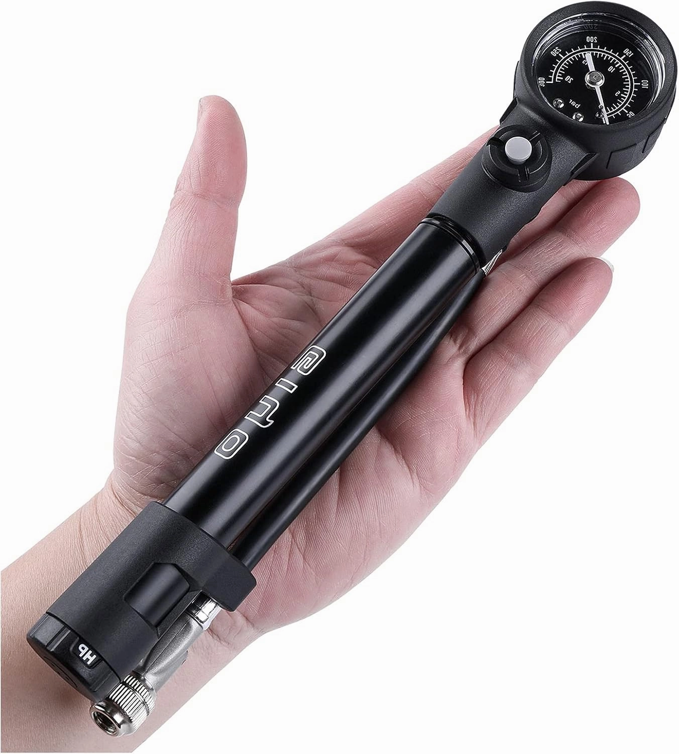 2 in 1 Bike Tire Pump & Shock Pump- Mini Hand Bike Pump Portable- 300PSI Bicycle Air Pump with Pressure Gauge- Presta and Schrader Valves Compatible