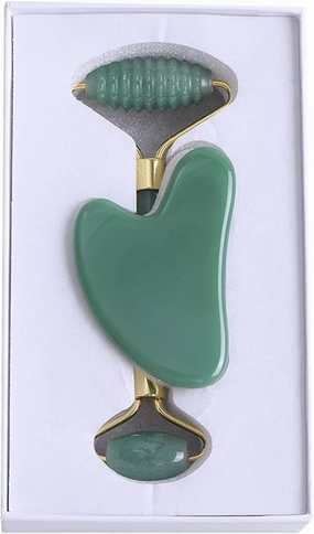 2 PC Gouache Roller And Gua Sha Set Natural Rose Quartz Facial Massager Guasha Board Face,type 7