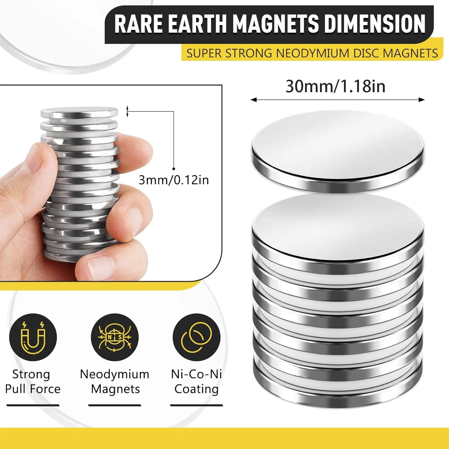 30 Pack Strong Magnets Heavy Duty, Neodymium Magnets with Adhesive Backing for Refrigerator, Rare Earth Magnet for Crafts, Office, DIY