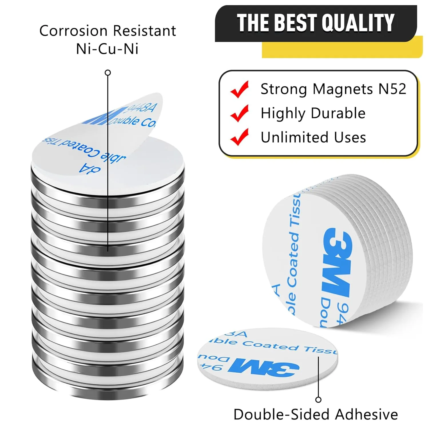 30 Pack Strong Magnets Heavy Duty, Neodymium Magnets with Adhesive Backing for Refrigerator, Rare Earth Magnet for Crafts, Office, DIY