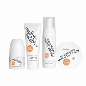31st State Skincare Grooming Gift Set - Core Four Foaming Face Wash (150ml), 2-IN-1 Hair & Body Wash (150ml), Overnight Clearing Pads (50 Pads) & Aluminum Free Roll-On Deodorant (50ml), White