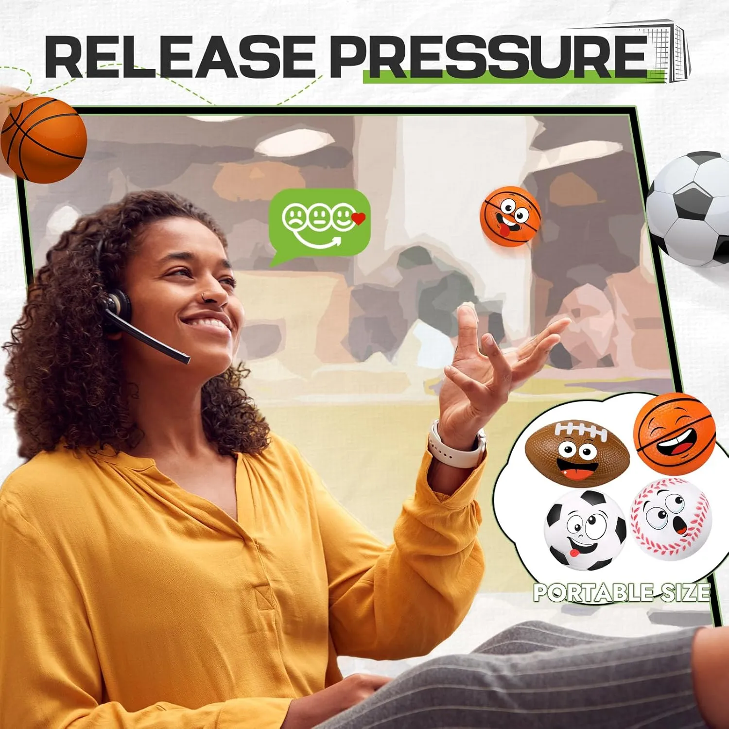 36 Pcs Mini Face Stress Balls for Boys Girls Mini Basketball, Football, Baseball, Soccer Stress Toys Funny Face Squeeze Balls Anxiety Relief Toys for Party Favors Birthday Gift Decoration