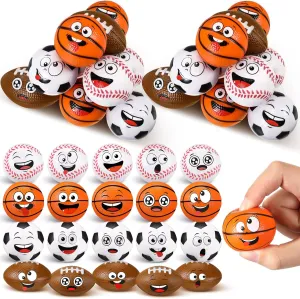 36 Pcs Mini Face Stress Balls for Boys Girls Mini Basketball, Football, Baseball, Soccer Stress Toys Funny Face Squeeze Balls Anxiety Relief Toys for Party Favors Birthday Gift Decoration