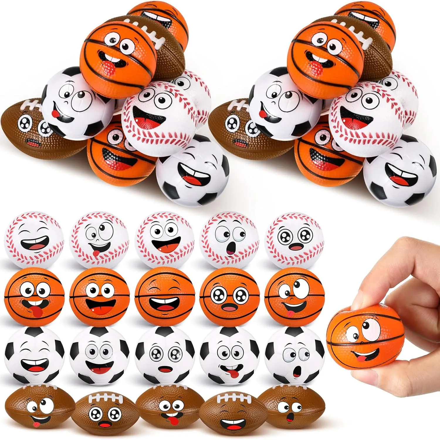 36 Pcs Mini Face Stress Balls for Boys Girls Mini Basketball, Football, Baseball, Soccer Stress Toys Funny Face Squeeze Balls Anxiety Relief Toys for Party Favors Birthday Gift Decoration