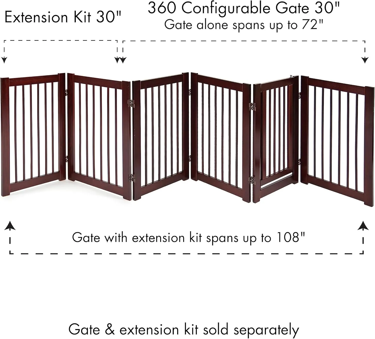 360 Configurable Dog Gate with Door – Indoor Freestanding Walk Through Wood Pet Gate,Walnut
