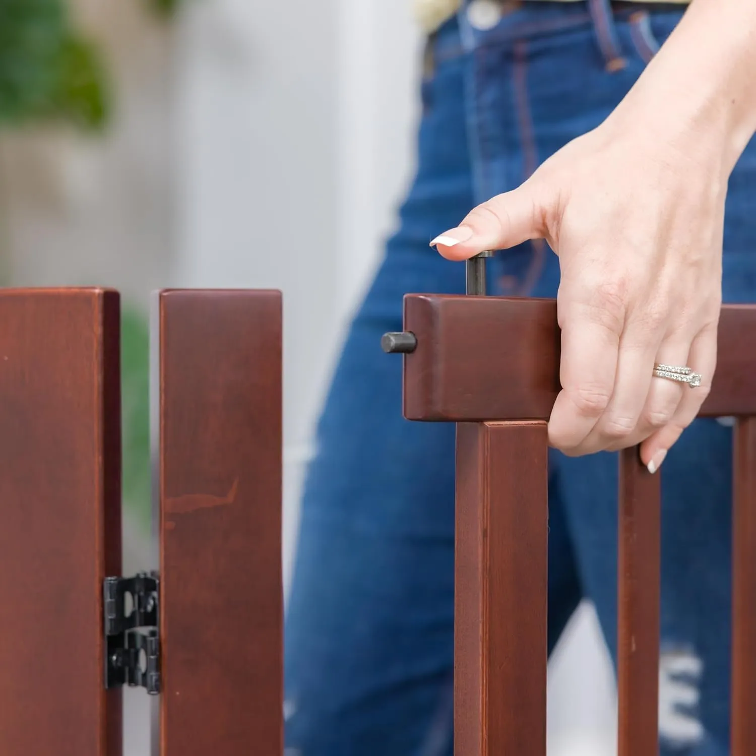 360 Configurable Dog Gate with Door – Indoor Freestanding Walk Through Wood Pet Gate,Walnut