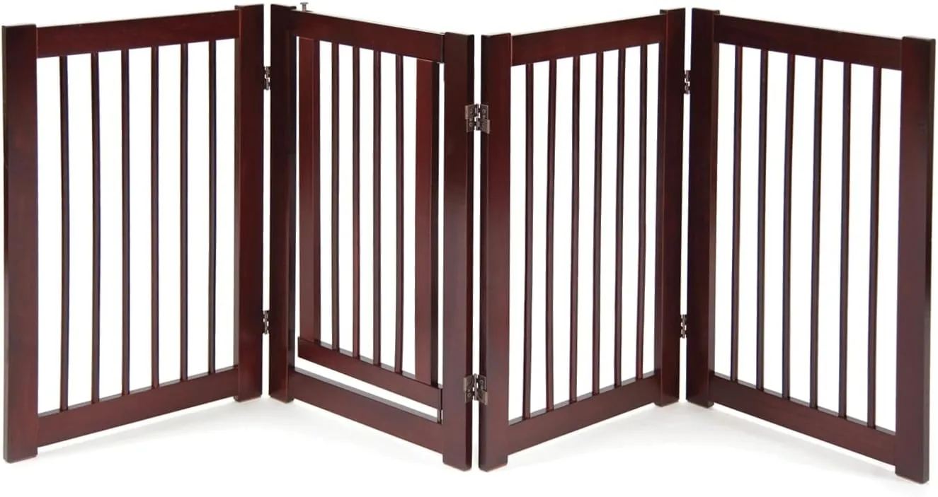 360 Configurable Dog Gate with Door – Indoor Freestanding Walk Through Wood Pet Gate,Walnut