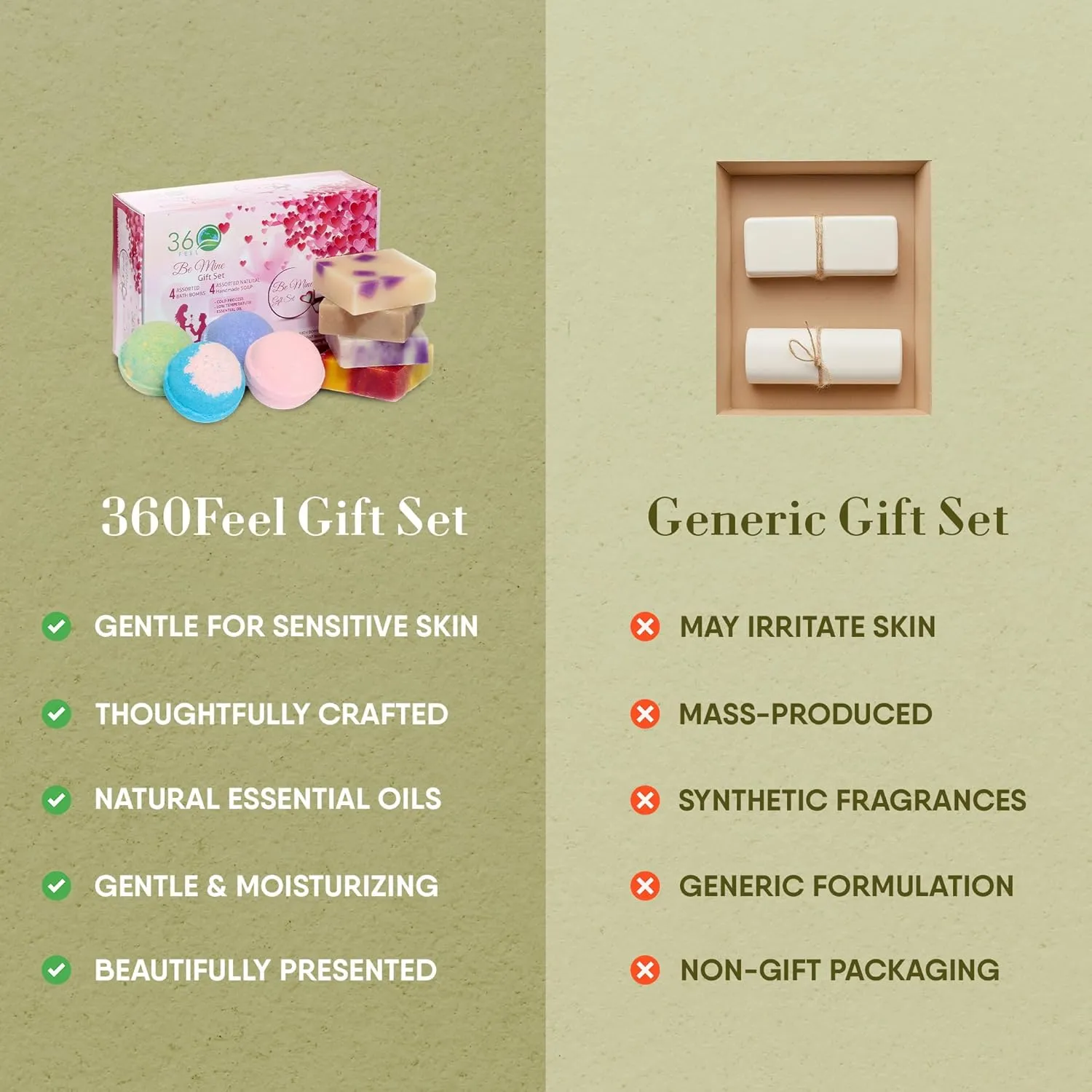 360Feel Be Mine 4 Bath Bombs Plus 4 Handmade Soap Gift Essential Oil Organic Bath Bomb gifts for Men Women