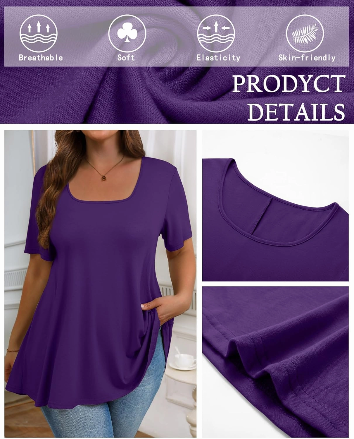 3 Pack Plus Size Tops for Women Casual U Neck A Line Top Short Sleeve Loose Fit Flowy Shirts Tunic Blouses XL-5XL