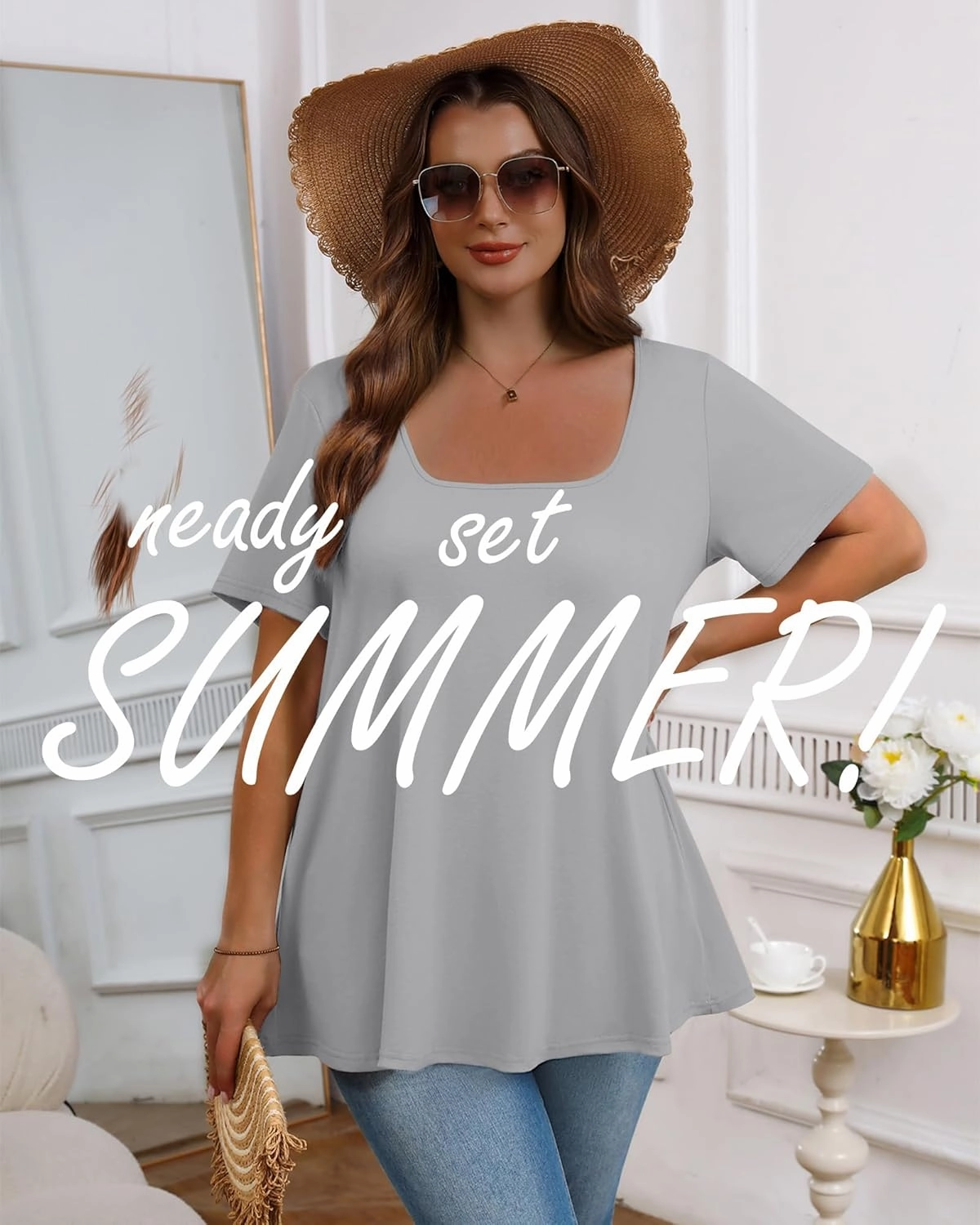 3 Pack Plus Size Tops for Women Casual U Neck A Line Top Short Sleeve Loose Fit Flowy Shirts Tunic Blouses XL-5XL