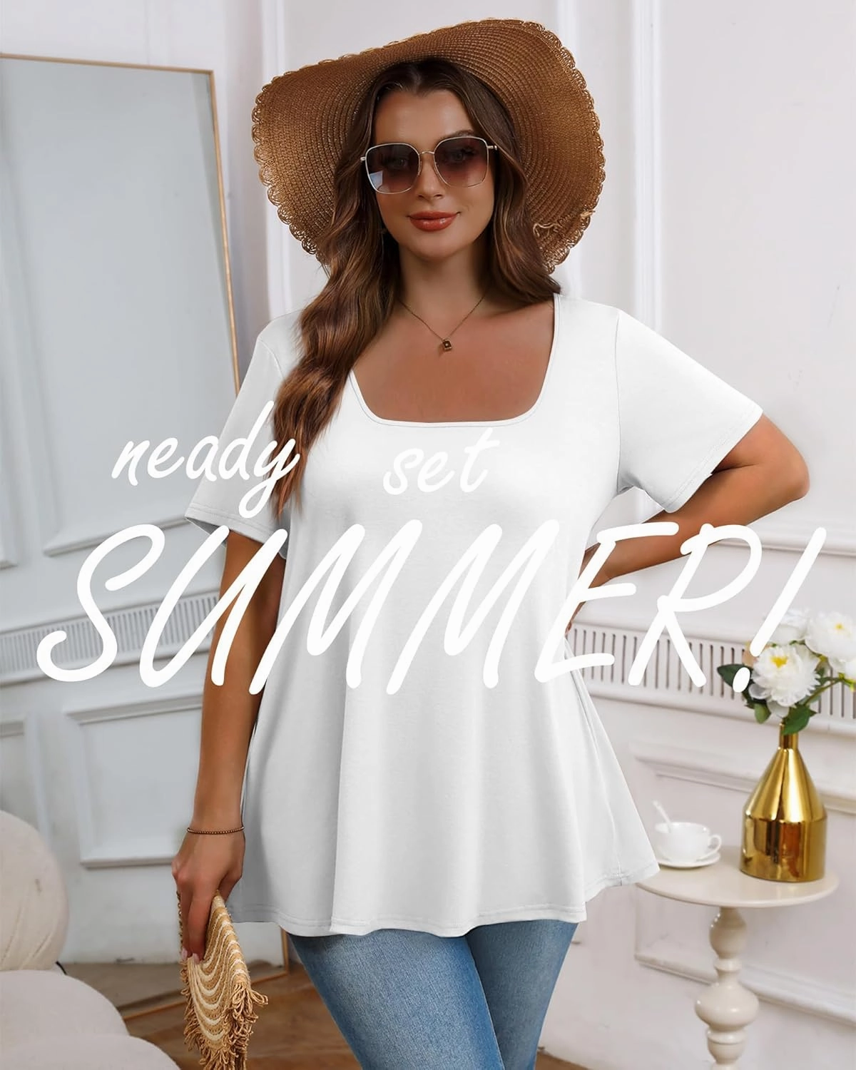 3 Pack Plus Size Tops for Women Casual U Neck A Line Top Short Sleeve Loose Fit Flowy Shirts Tunic Blouses XL-5XL