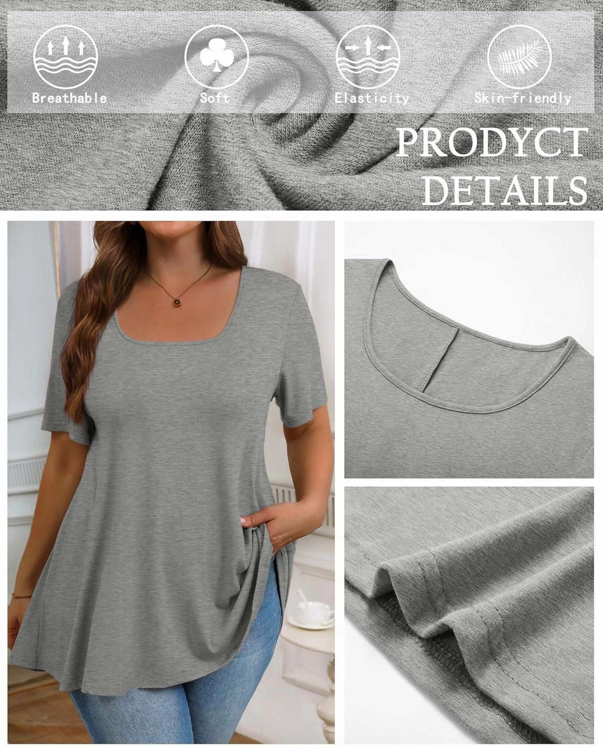 3 Pack Plus Size Tops for Women Casual U Neck A Line Top Short Sleeve Loose Fit Flowy Shirts Tunic Blouses XL-5XL