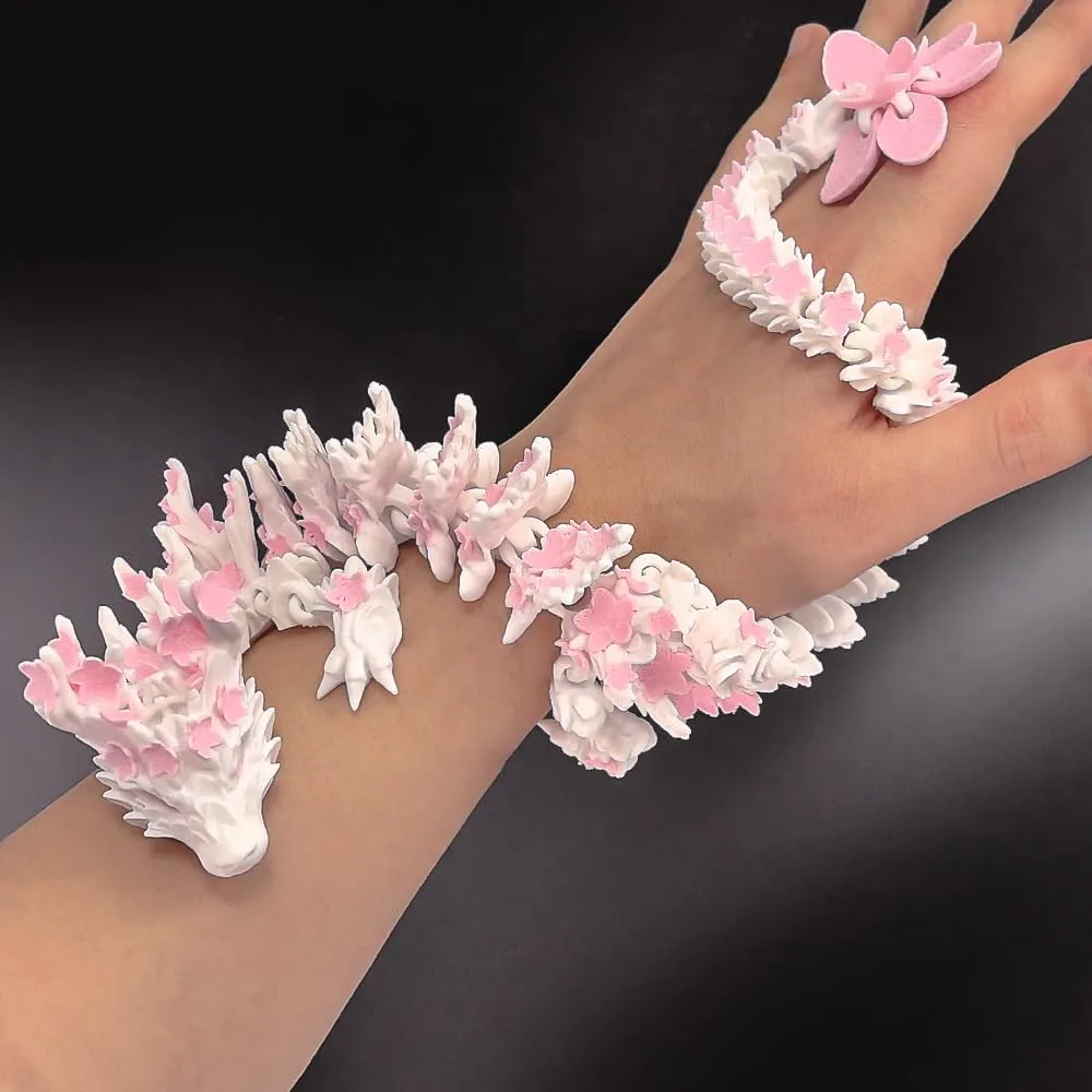3D Printed Cherry Dragon Toys,3D Printed Animals,Articulated Movable Model Decorative Fantasy Dragon Decor pet,Cherry Blossom Decor (18inch)