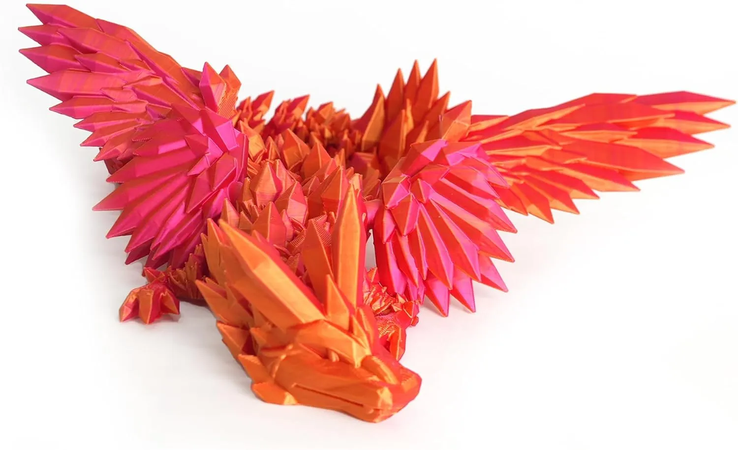 3D Printed Dragon - 18 inch Flying Articulated Dragon with Wings, Flexible Winged Crystal Fidget Toy, Home Decor, Birthday Gift, Desk Pet(Red Mix Gold)