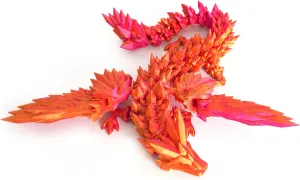 3D Printed Dragon - 18 inch Flying Articulated Dragon with Wings, Flexible Winged Crystal Fidget Toy, Home Decor, Birthday Gift, Desk Pet(Red Mix Gold)