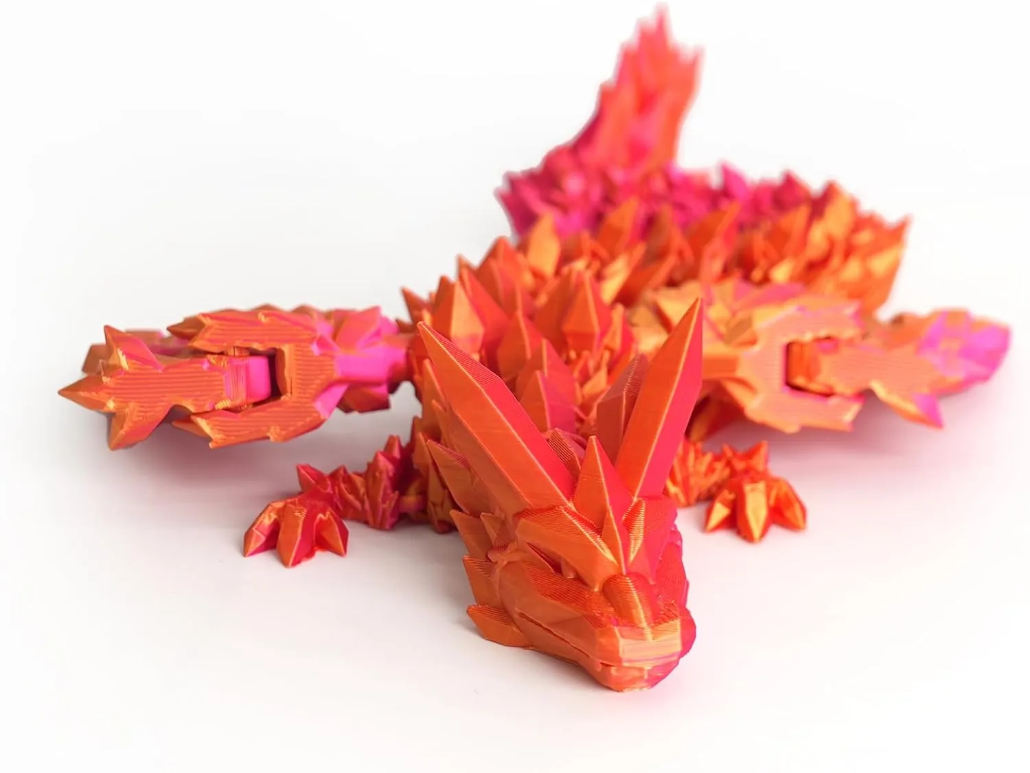 3D Printed Dragon - 18 inch Flying Articulated Dragon with Wings, Flexible Winged Crystal Fidget Toy, Home Decor, Birthday Gift, Desk Pet(Red Mix Gold)