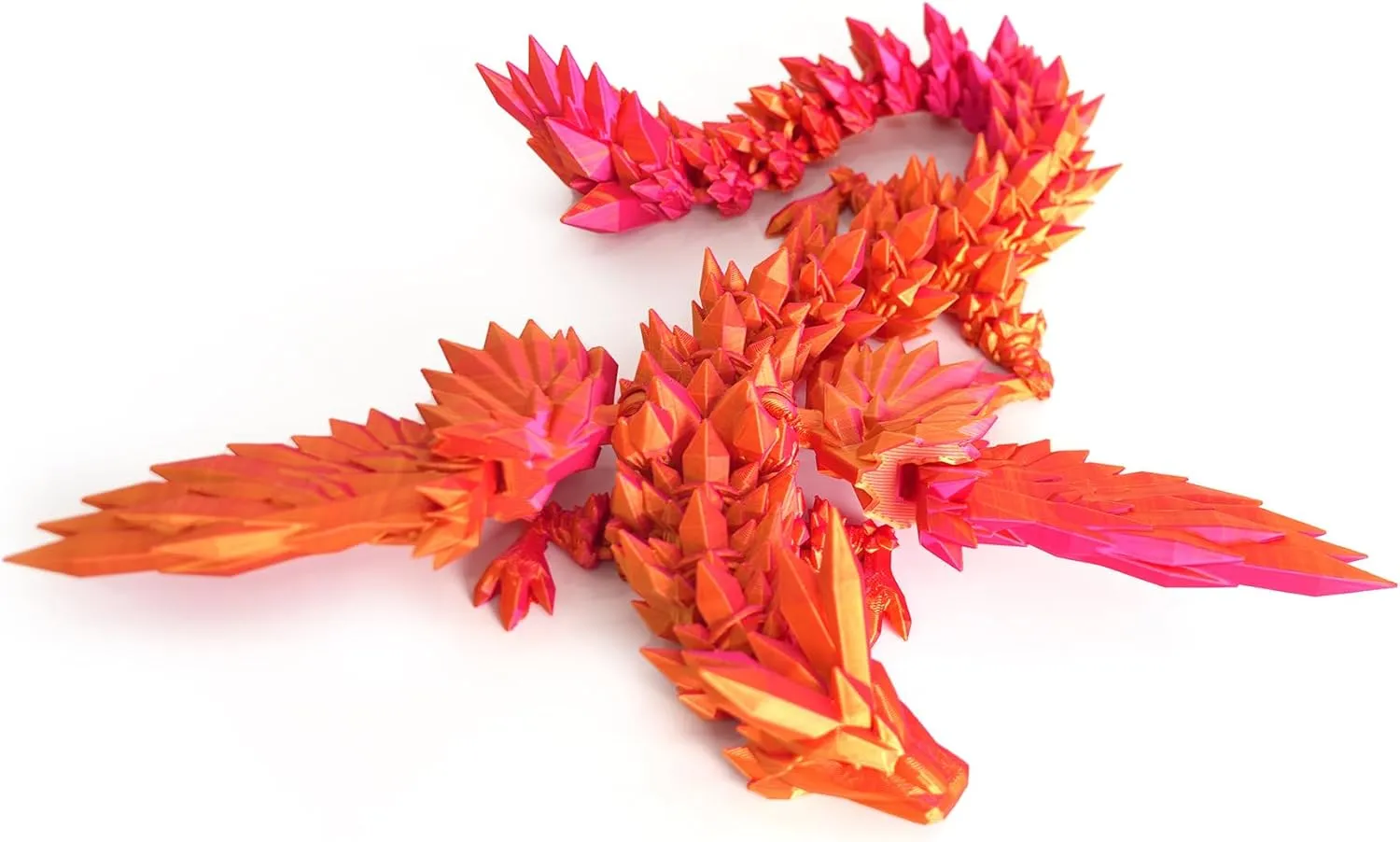 3D Printed Dragon - 18 inch Flying Articulated Dragon with Wings, Flexible Winged Crystal Fidget Toy, Home Decor, Birthday Gift, Desk Pet(Red Mix Gold)