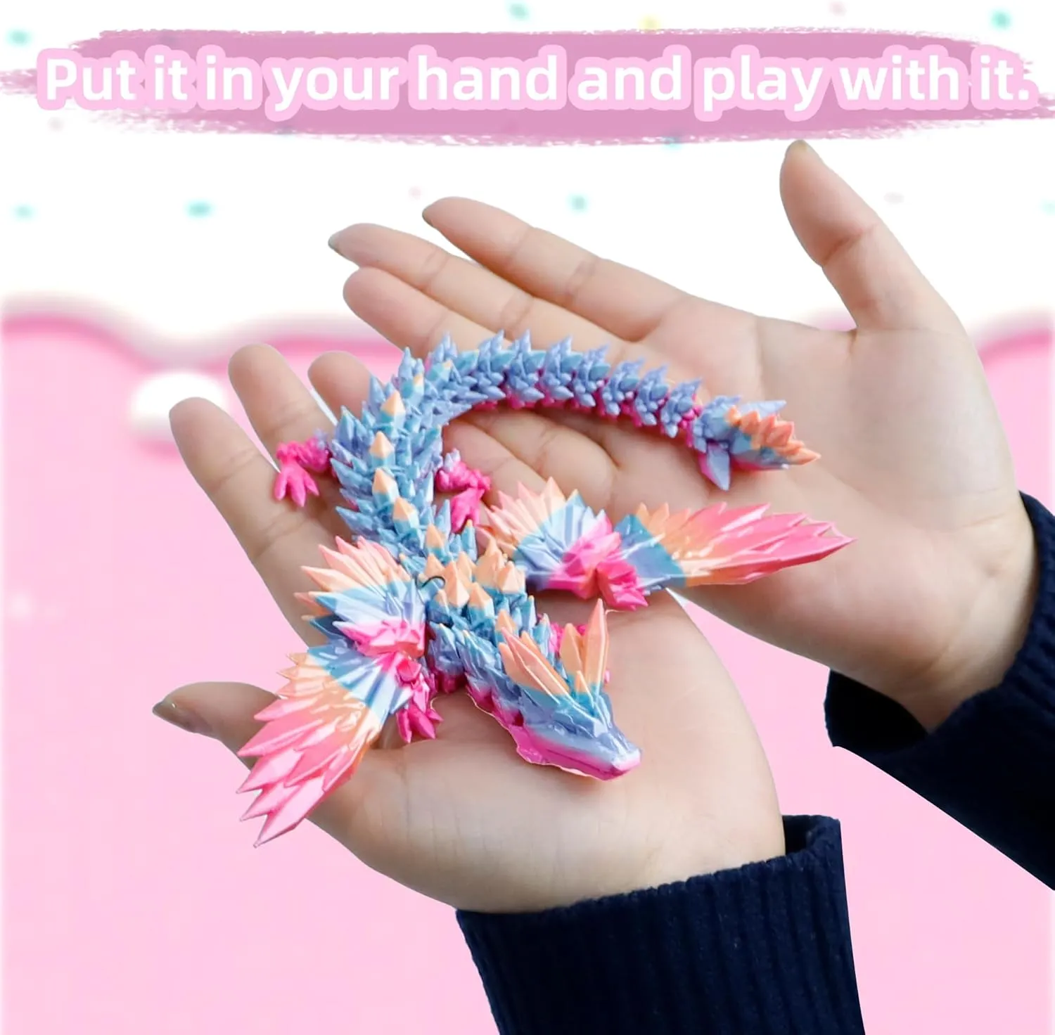 3D Printed Flying Dragon in Egg - Rainbow Dino Easter Egg with 9" Winged Dragon Inside, Easter Basket Stuffers, Colorful Fidget Toy, Birthday Gift, Flexible Desk Pet Figure (Candy Rainbow)
