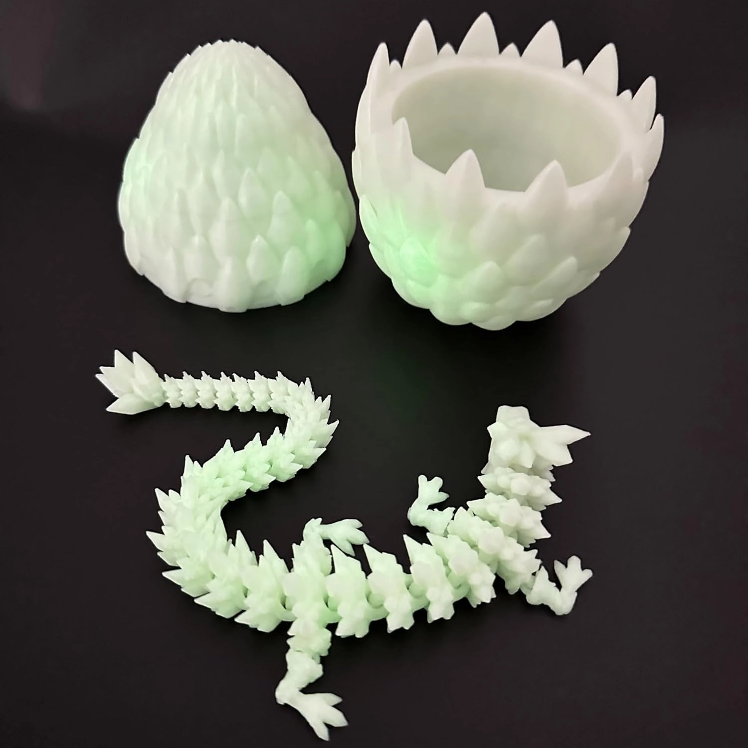 3D Dragon Egg - Glow in The Dark - Surprise Egg with Flexible Crystal Dragon Inside, 3D Printed Gift, Articulated Animal Figurine, Desk Pet Decor