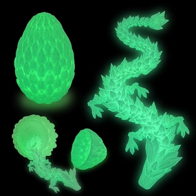 3D Dragon Egg - Glow in The Dark - Surprise Egg with Flexible Crystal Dragon Inside, 3D Printed Gift, Articulated Animal Figurine, Desk Pet Decor