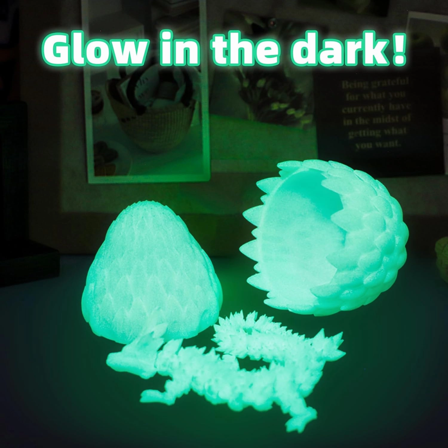 3D Dragon Egg - Glow in The Dark - Surprise Egg with Flexible Crystal Dragon Inside, 3D Printed Gift, Articulated Animal Figurine, Desk Pet Decor