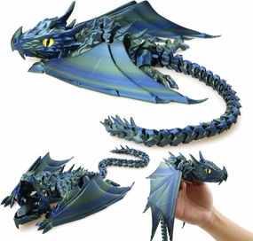 3D Printed Dragon with Wings, Fidget Dragon Toys, 3D Printed Animals, Flexible Articulated Winged Crystal Dragon Model,Home Office Decor Desktop Pet(Gradation Blue Green)
