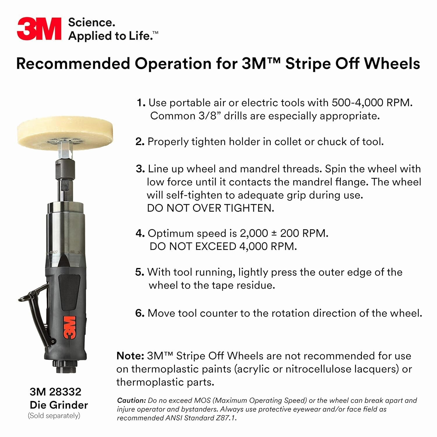 3M Stripe Off Wheel Adhesive Remover Eraser Wheel Removes Decals, Stripes, Vinyl, Tapes and Graphics 4” diameter x 5/8” thick 3/8-16 threaded mandrel 07498 Pack of 1