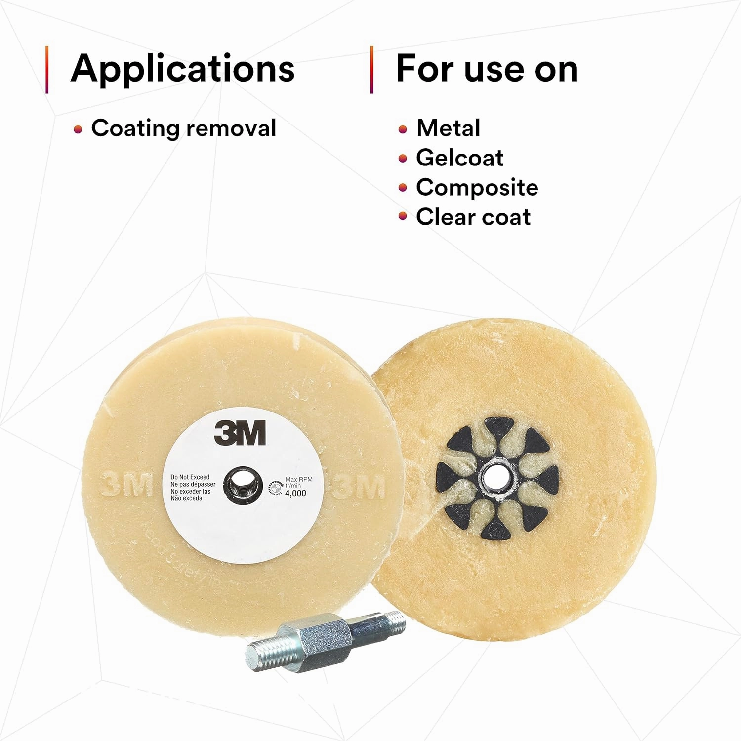 3M Stripe Off Wheel Adhesive Remover Eraser Wheel Removes Decals, Stripes, Vinyl, Tapes and Graphics 4” diameter x 5/8” thick 3/8-16 threaded mandrel 07498 Pack of 1