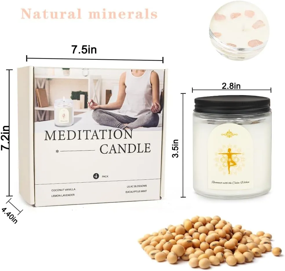 4 Pack Candles for Home Scented, Scented Candle Set with Crystals Stones, Aromatherapy Candles Birthday Gifts Set for Women, 24 Oz 200 Hour Long Lasting Soy Candles Gifts for Mothers Days