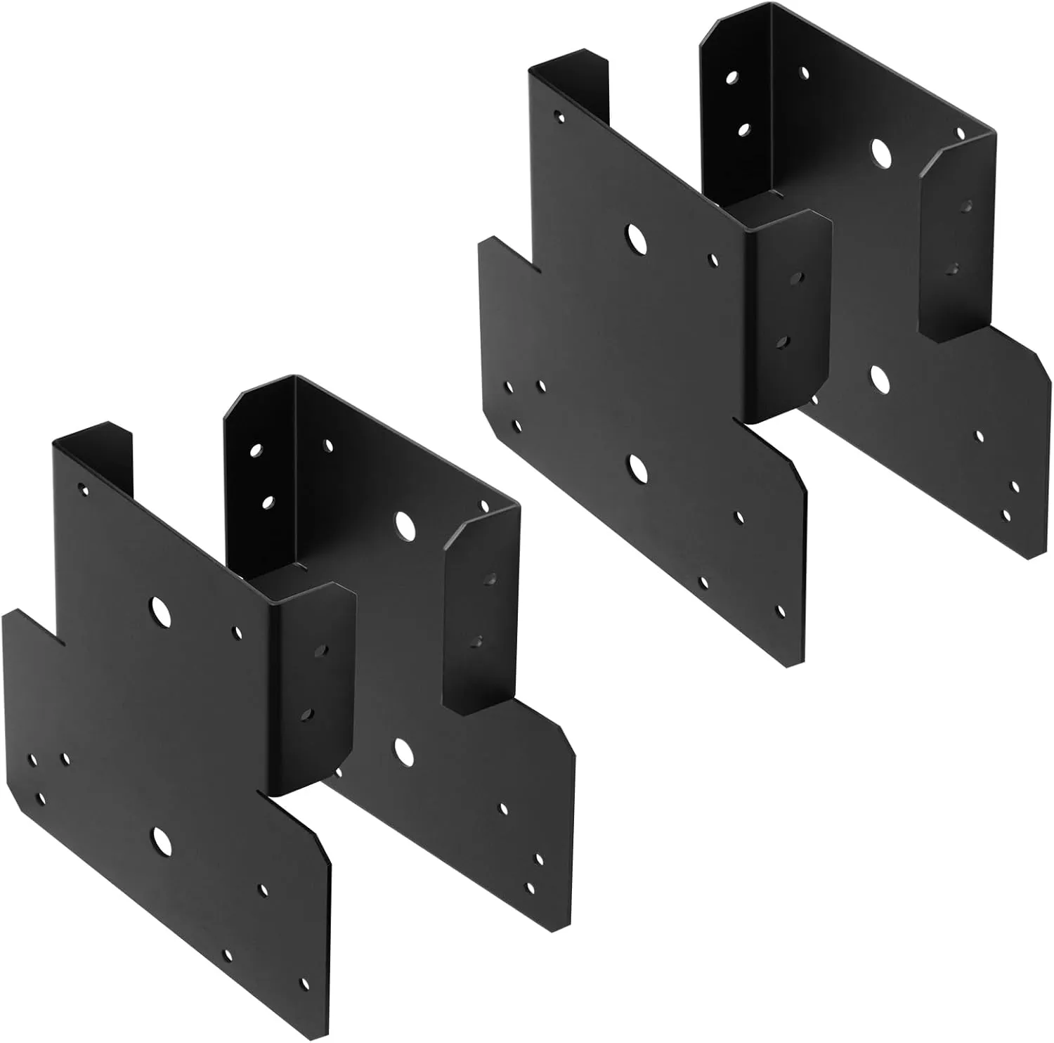 4 Pcs (2 Pair) 6x6 Black T Shape Post to Beam Connector, Adjustable Post Cap, Roof Truss Tie Pergola Bracket for Wood, 14 Gauge