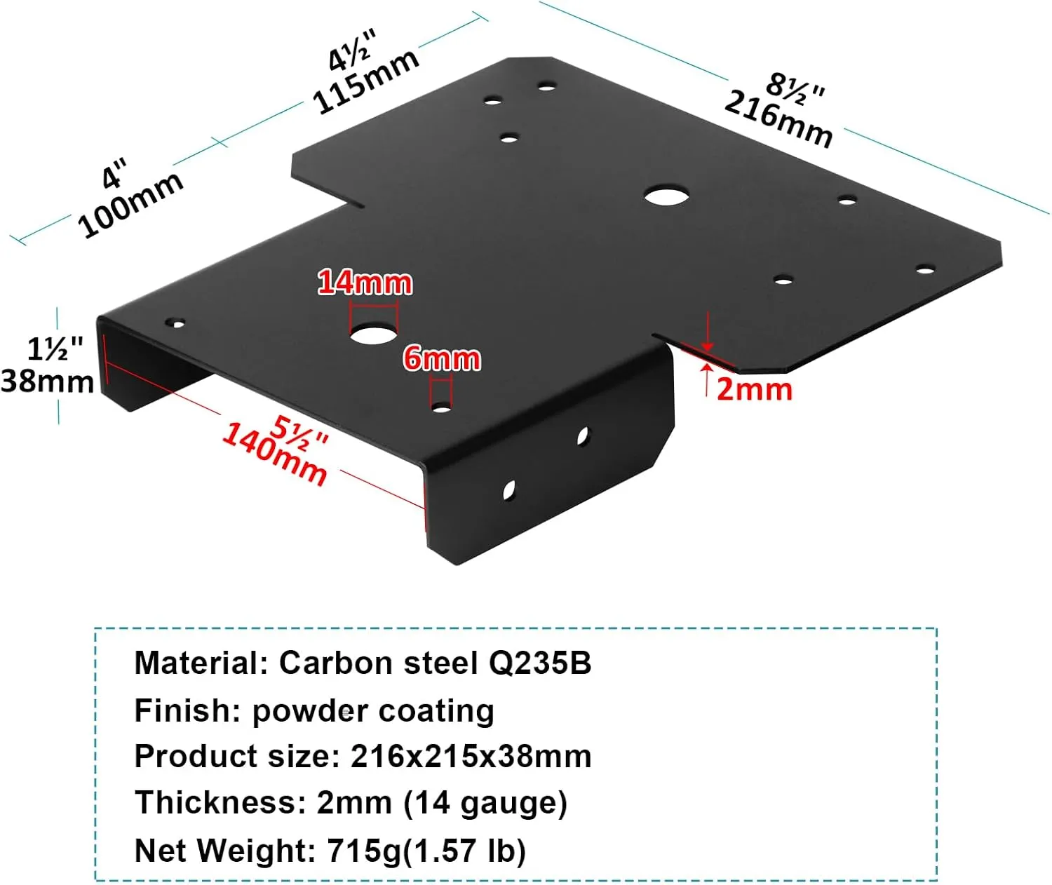 4 Pcs (2 Pair) 6x6 Black T Shape Post to Beam Connector, Adjustable Post Cap, Roof Truss Tie Pergola Bracket for Wood, 14 Gauge