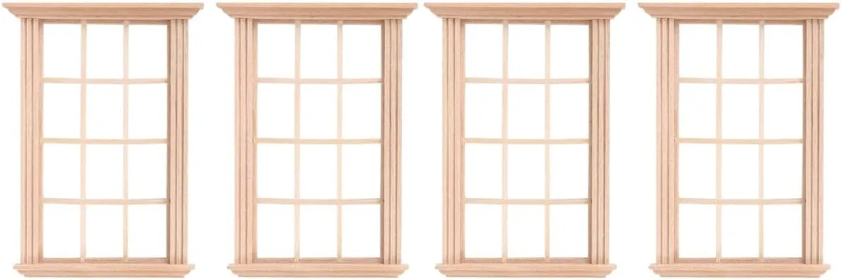 4 pcs Simulated Twelve Lattice Window Frame Photograph Props for Doll House Dollhouse Decor Birthday Present Kids