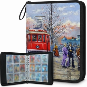400 Card Binder 4 Pocket Oil Painting Portable Trading Cards Holder Collector Album for Sports Game Cards 50 Pages Removable Sleeves Double Sided Pocket Sturdy Zipper Gifts Ready