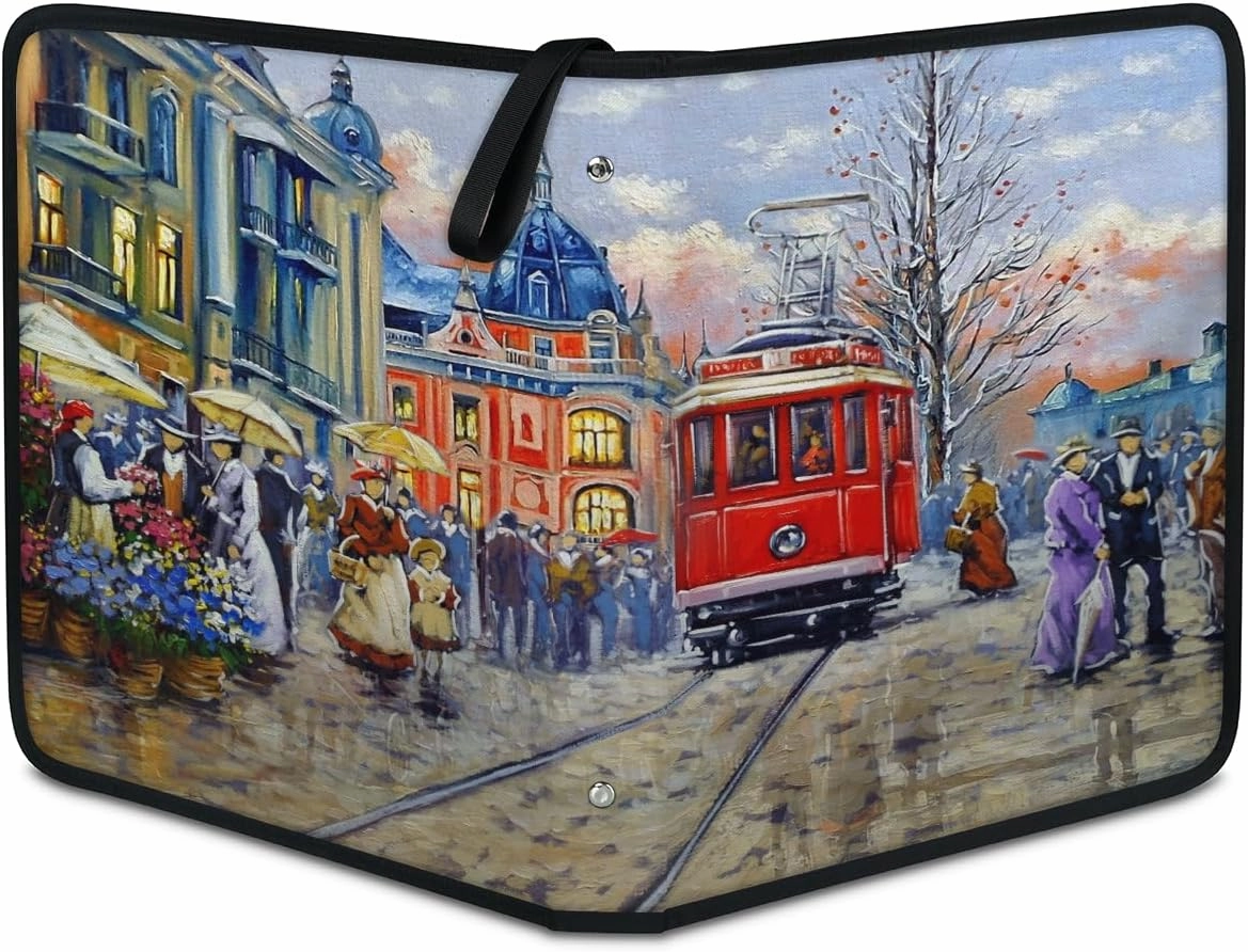 400 Card Binder 4 Pocket Oil Painting Portable Trading Cards Holder Collector Album for Sports Game Cards 50 Pages Removable Sleeves Double Sided Pocket Sturdy Zipper Gifts Ready