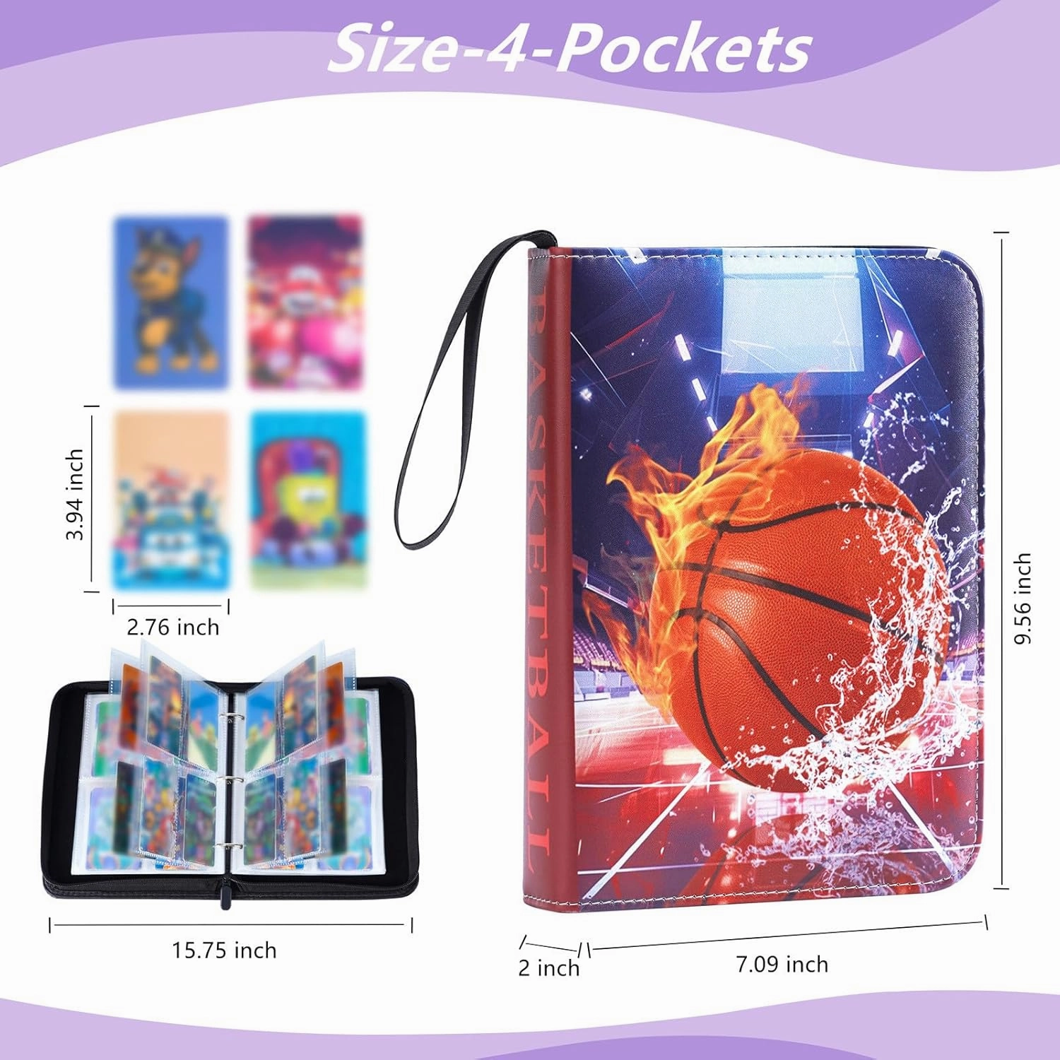 400 Pockets Basketball Card Binder for Trading Cards Collectors Portable Waterproof Card Storage Bag with 50 Removable Sleeves Compatible with Basketball Cards