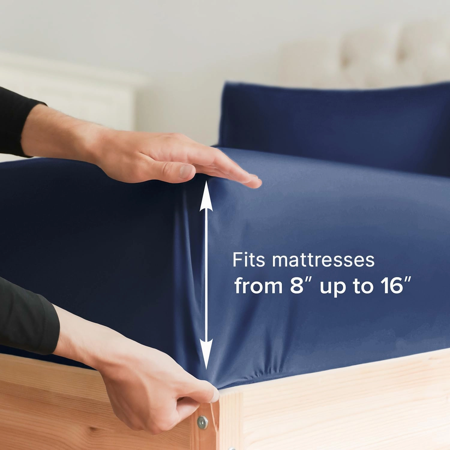 400 Thread Count Cotton Sheet Set - Full Size 100% Cotton Sheets - Easily Fits 8" to 16" Mattress - Silky-Soft, Wrinkle Free, Breathable & Comfy - Deep Pockets & Hotel Quality Bedding Set - Navy Blue